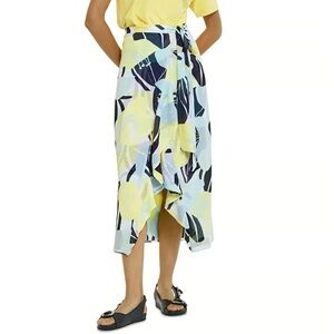NWT Maje Paris black yellow white hibiscus print chiffon high low wrap skirt 38